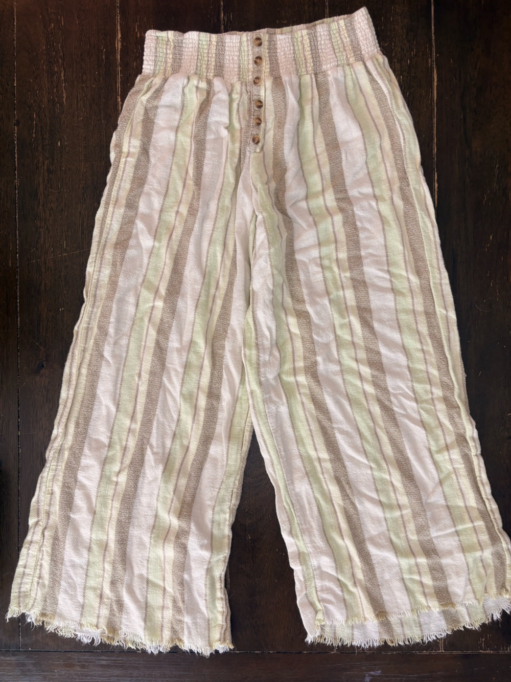 Indigo Rein Pale Green and Cream Textured Striped Pants